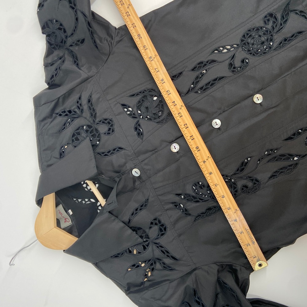 Zena Beverly Hills Black Silk Embroidered Cutout Jacket Women Size 3 L/XL - Picture 9 of 9